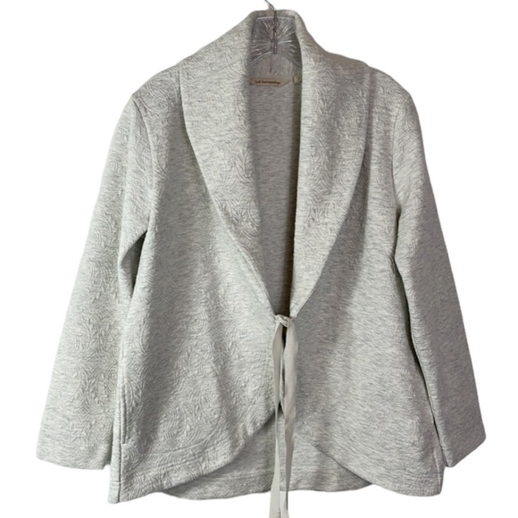 Soft Surroundings Jacket Women's Size M Cream & Gray Embossed Ribbon Tie Front - Picture 2 of 14